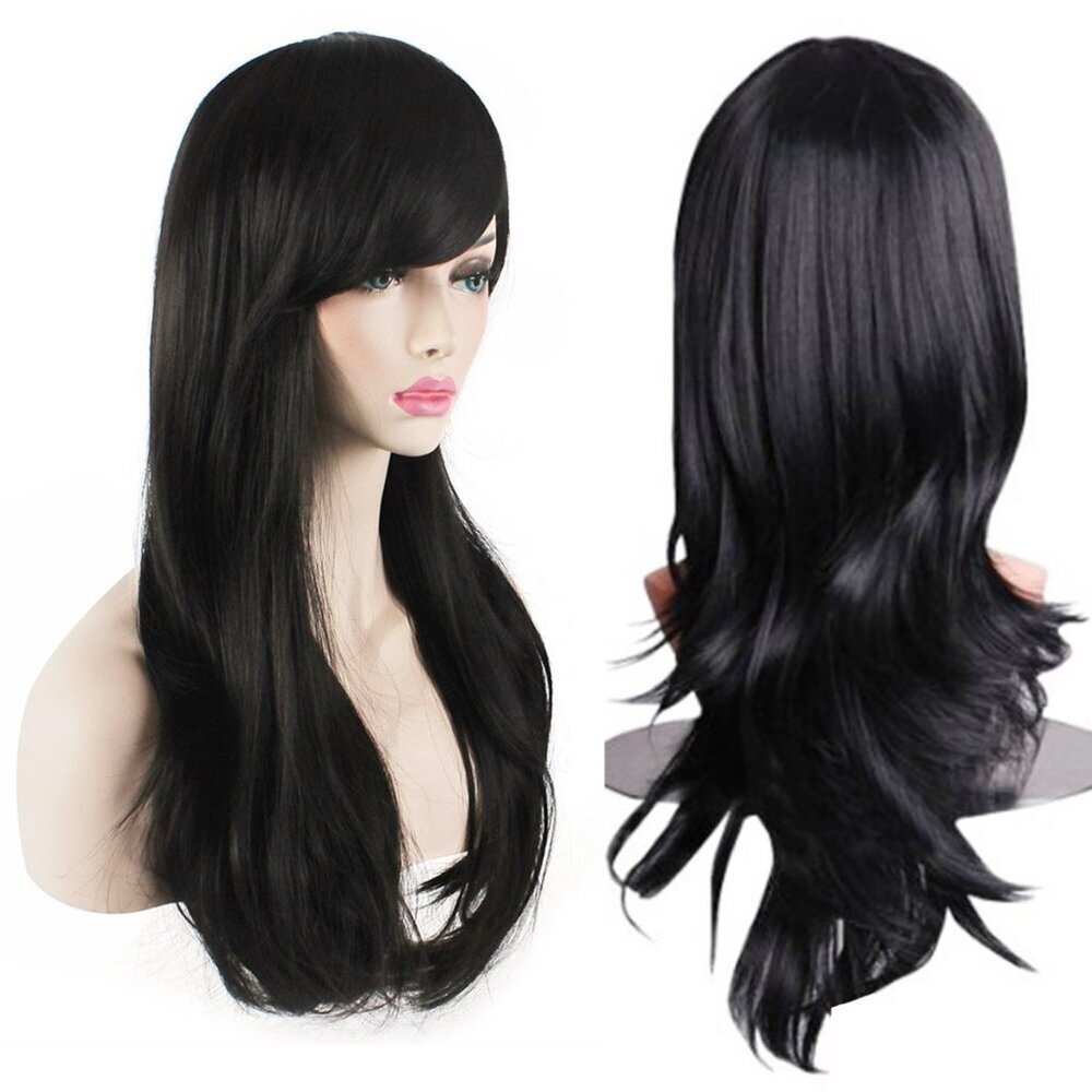 Women's Black 28 Inch Modern Fashion Long Wavy Curly Hair Cosplay Wigs